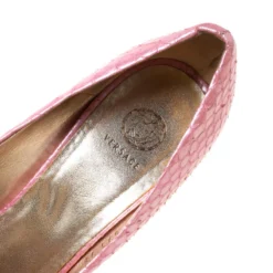 Versace Pink Python Embossed Leather Heart Crystal Embellished Peep Toe Platform Pumps Size 37 For Women -Versace Official Website luxury women versace used shoes p215106 002