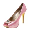 Versace Pink Python Embossed Leather Heart Crystal Embellished Peep Toe Platform Pumps Size 37 For Women