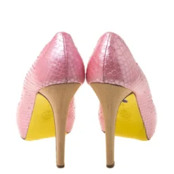 Versace Pink Python Embossed Leather Heart Crystal Embellished Peep Toe Platform Pumps Size 37 For Women -Versace Official Website luxury women versace used shoes p215106 005