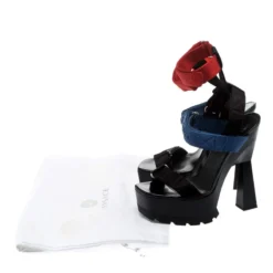 Versace Multicolor Satin Band Velcro Strap Platform Sandals Size 38 For Women -Versace Official Website luxury women versace used shoes p222707 003