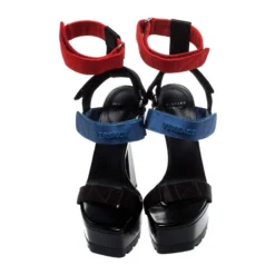 Versace Multicolor Satin Band Velcro Strap Platform Sandals Size 38 For Women -Versace Official Website luxury women versace used shoes p222707 006