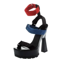 Versace Multicolor Satin Band Velcro Strap Platform Sandals Size 38 For Women