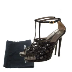 Versace Black Leather Strappy Sandals Size 41 For Women -Versace Official Website luxury women versace used shoes p225814 001