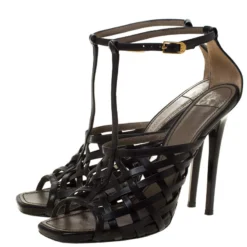 Versace Black Leather Strappy Sandals Size 41 For Women -Versace Official Website luxury women versace used shoes p225814 002