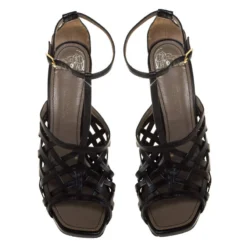 Versace Black Leather Strappy Sandals Size 41 For Women -Versace Official Website luxury women versace used shoes p225814 003
