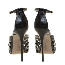 Versace Black Leather Strappy Sandals Size 41 For Women -Versace Official Website luxury women versace used shoes p225814 004