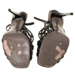 Versace Black Leather Strappy Sandals Size 41 For Women -Versace Official Website luxury women versace used shoes p225814 006