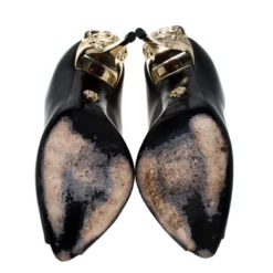 Versace Black Leather Peep Toe Medusa Heel Pumps Size 35.5 For Women -Versace Official Website luxury women versace used shoes p232214 002
