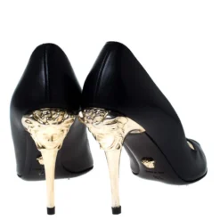 Versace Black Leather Peep Toe Medusa Heel Pumps Size 35.5 For Women -Versace Official Website luxury women versace used shoes p232214 003