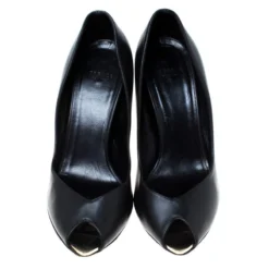 Versace Black Leather Peep Toe Medusa Heel Pumps Size 35.5 For Women -Versace Official Website luxury women versace used shoes p232214 004