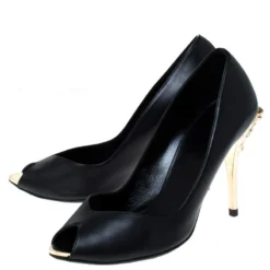 Versace Black Leather Peep Toe Medusa Heel Pumps Size 35.5 For Women -Versace Official Website luxury women versace used shoes p232214 008