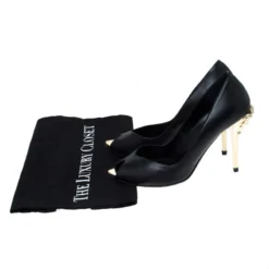 Versace Black Leather Peep Toe Medusa Heel Pumps Size 35.5 For Women -Versace Official Website luxury women versace used shoes p232214 009