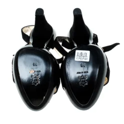 Versace Black Suede And Leather Open Toe Platform Ankle Strap Sandals Size 38 For Women -Versace Official Website luxury women versace used shoes p233735 001