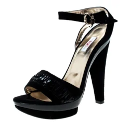 Versace Black Suede And Leather Open Toe Platform Ankle Strap Sandals Size 38 For Women