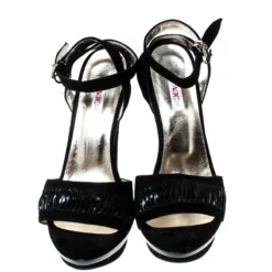 Versace Black Suede And Leather Open Toe Platform Ankle Strap Sandals Size 38 For Women -Versace Official Website luxury women versace used shoes p233735 006