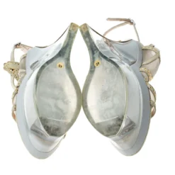 Versace Cream Suede Emebllished Cut Out Ankle Strap Wedge Platform Sandals Size 40 For Women -Versace Official Website luxury women versace used shoes p235127 002