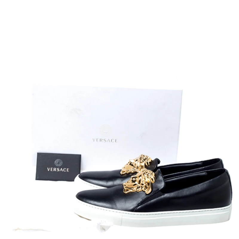 Versace Black Leather Palazzo Medusa Slip-On Sneakers Size 40 For Women 8 Versace Black Leather Palazzo Medusa Slip-On Sneakers Size 40 For Women - Image 8