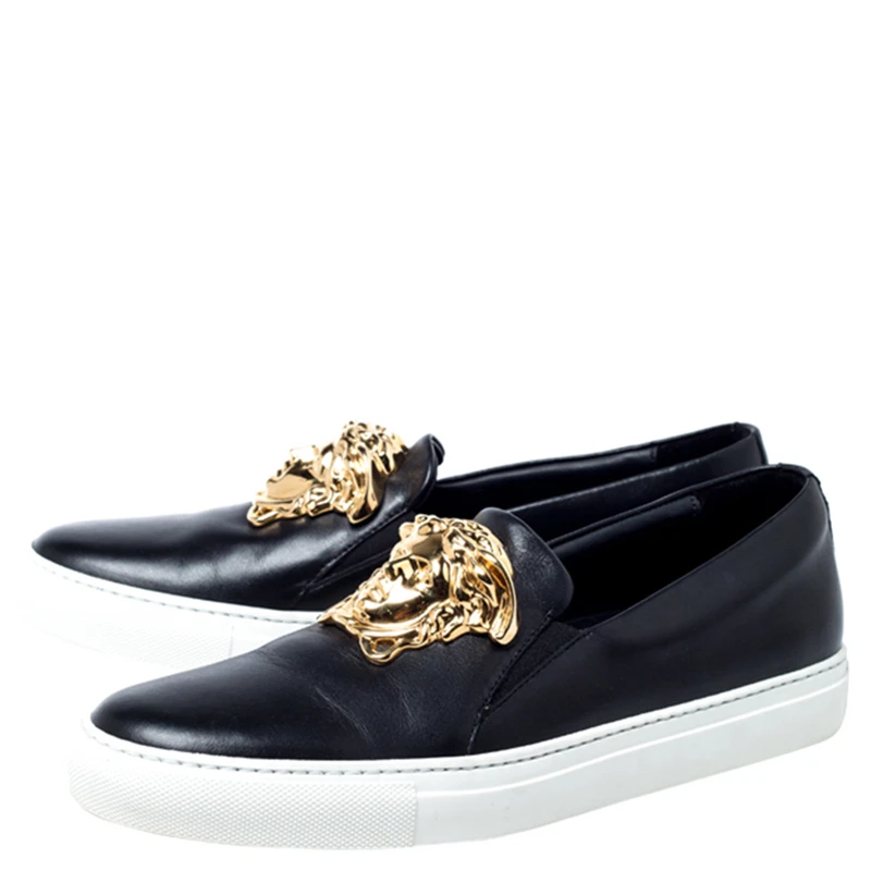 Versace Black Leather Palazzo Medusa Slip-On Sneakers Size 40 For Women 4 Versace Black Leather Palazzo Medusa Slip-On Sneakers Size 40 For Women - Image 4