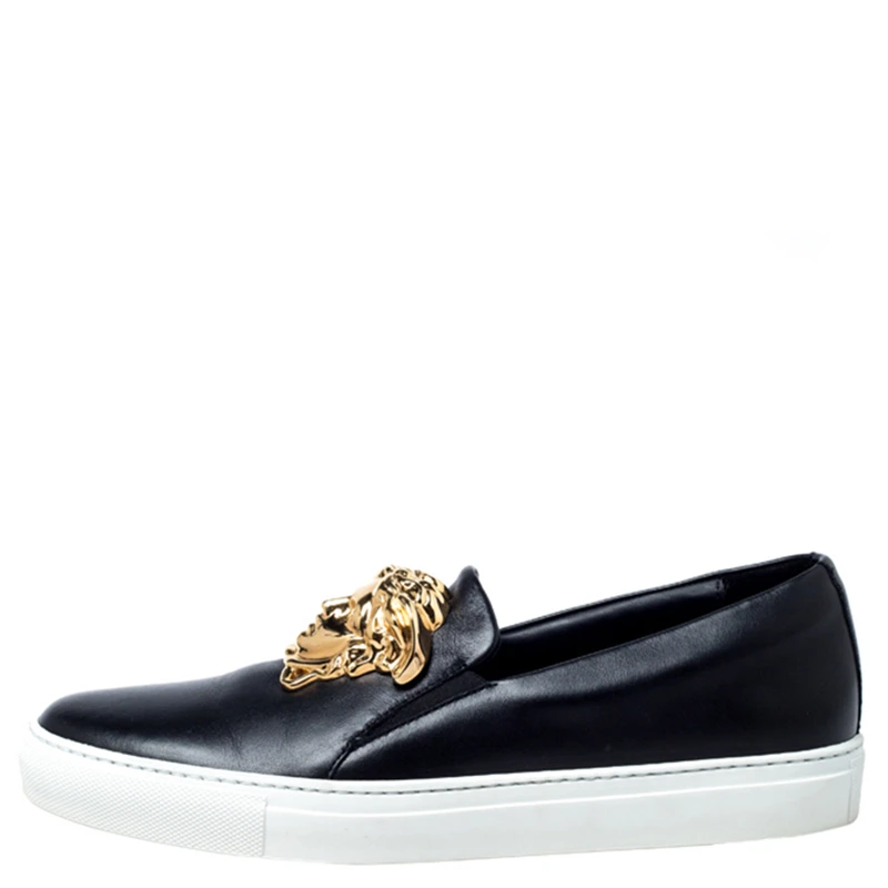 Versace Black Leather Palazzo Medusa Slip-On Sneakers Size 40 For Women 2 Versace Black Leather Palazzo Medusa Slip-On Sneakers Size 40 For Women - Image 2