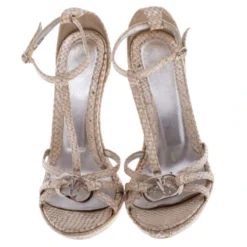 Versace White Python T Ankle Strap Sandals Size 36 For Women -Versace Official Website luxury women versace used shoes p241540 001