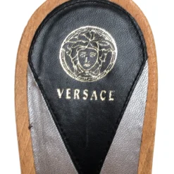 Versace Black/Yellow Barocco Printed Leather Clog Platform Sandals Size 37.5 For Women -Versace Official Website luxury women versace used shoes p247037 009