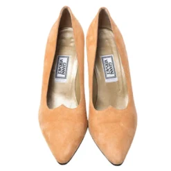 Versace Beige Suede Pointed Toe Pumps Size 38.5 For Women -Versace Official Website luxury women versace used shoes p251164 002