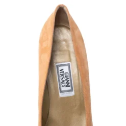 Versace Beige Suede Pointed Toe Pumps Size 38.5 For Women -Versace Official Website luxury women versace used shoes p251164 006