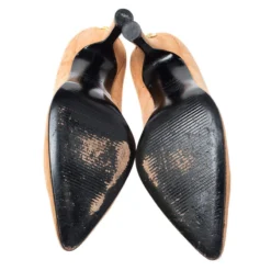 Versace Beige Suede Pointed Toe Pumps Size 38.5 For Women -Versace Official Website luxury women versace used shoes p251164 007