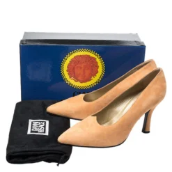 Versace Beige Suede Pointed Toe Pumps Size 38.5 For Women -Versace Official Website luxury women versace used shoes p251164 009
