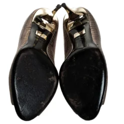 Versace Metallic Grey Embroidered Leather Peep Toe Platform Pumps Size 38 For Women -Versace Official Website luxury women versace used shoes p251826 008