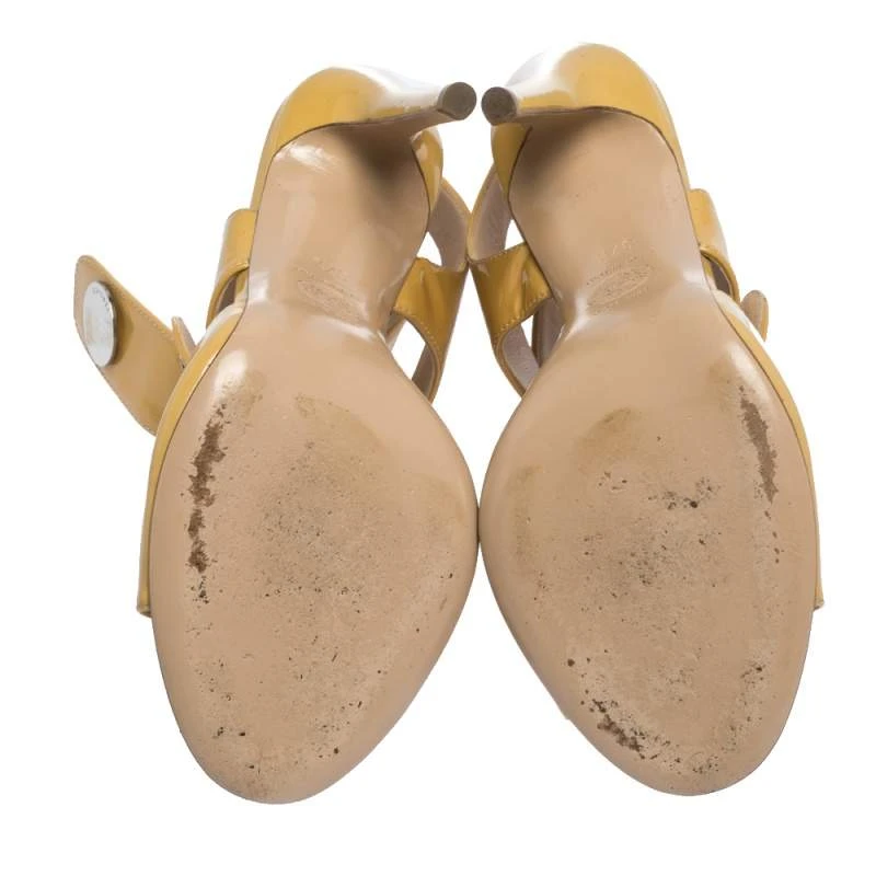 Versace Mustard Patent Leather Cutout Open Toe Ankle Cuff Sandals Size 37.5 For Women 6 Versace Mustard Patent Leather Cutout Open Toe Ankle Cuff Sandals Size 37.5 For Women - Image 6