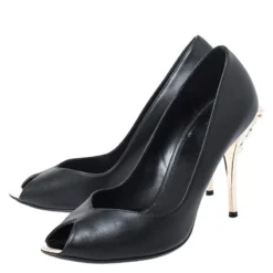 Versace Black Leather Peep Toe Medusa Heel Pumps Size 37 For Women -Versace Official Website luxury women versace used shoes p261185 008