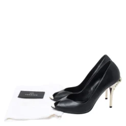 Versace Black Leather Peep Toe Medusa Heel Pumps Size 37 For Women -Versace Official Website luxury women versace used shoes p261185 009