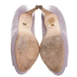 Versace Lilac Embroidered Leather Peep Toe Platform Pumps Size 38.5 For Women -Versace Official Website luxury women versace used shoes p261695 001