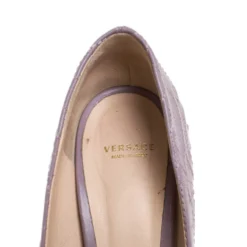 Versace Lilac Embroidered Leather Peep Toe Platform Pumps Size 38.5 For Women -Versace Official Website luxury women versace used shoes p261695 004