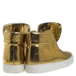 Versace Metallic Gold Crackle Leather Medusa High Top Sneakers Size 40 For Women -Versace Official Website luxury women versace used shoes p265007 002