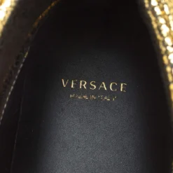 Versace Metallic Gold Crackle Leather Medusa High Top Sneakers Size 40 For Women -Versace Official Website luxury women versace used shoes p265007 004