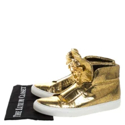 Versace Metallic Gold Crackle Leather Medusa High Top Sneakers Size 40 For Women -Versace Official Website luxury women versace used shoes p265007 008