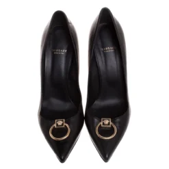 Versace Black Leather Medusa Logo Pointed Toe Pumps Size 41 For Women -Versace Official Website luxury women versace used shoes p267716 003