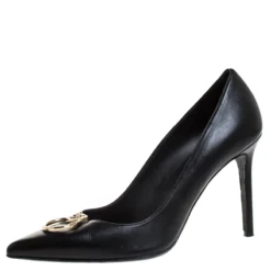Versace Black Leather Medusa Logo Pointed Toe Pumps Size 41 For Women
