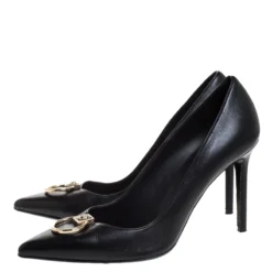 Versace Black Leather Medusa Logo Pointed Toe Pumps Size 41 For Women -Versace Official Website luxury women versace used shoes p267716 007