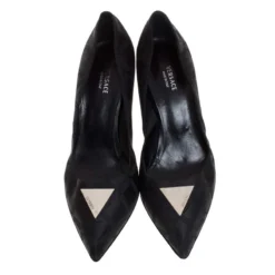Versace Black Signature Canvas Pointed Toe Pumps Size 40 For Women -Versace Official Website luxury women versace used shoes p268239 003