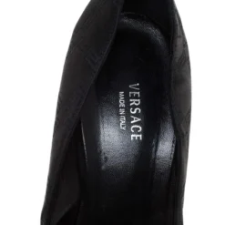 Versace Black Signature Canvas Pointed Toe Pumps Size 40 For Women -Versace Official Website luxury women versace used shoes p268239 004