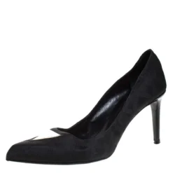 Versace Black Signature Canvas Pointed Toe Pumps Size 40 For Women