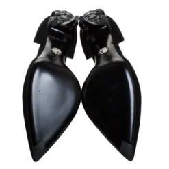 Versace Black Suede Leather Medusa Heel Pointed Toe Pumps Size 39 For Women -Versace Official Website luxury women versace used shoes p269931 001