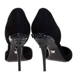 Versace Black Suede Leather Medusa Heel Pointed Toe Pumps Size 39 For Women -Versace Official Website luxury women versace used shoes p269931 002