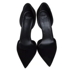 Versace Black Suede Leather Medusa Heel Pointed Toe Pumps Size 39 For Women -Versace Official Website luxury women versace used shoes p269931 003
