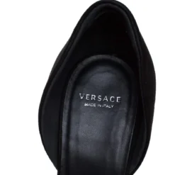 Versace Black Suede Leather Medusa Heel Pointed Toe Pumps Size 39 For Women -Versace Official Website luxury women versace used shoes p269931 004