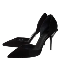 Versace Black Suede Leather Medusa Heel Pointed Toe Pumps Size 39 For Women -Versace Official Website luxury women versace used shoes p269931 007