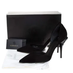 Versace Black Suede Leather Medusa Heel Pointed Toe Pumps Size 39 For Women -Versace Official Website luxury women versace used shoes p269931 008